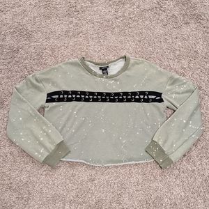 Rue 21 Grunge green acid splatter lace chest cropped long sleeve crewneck
